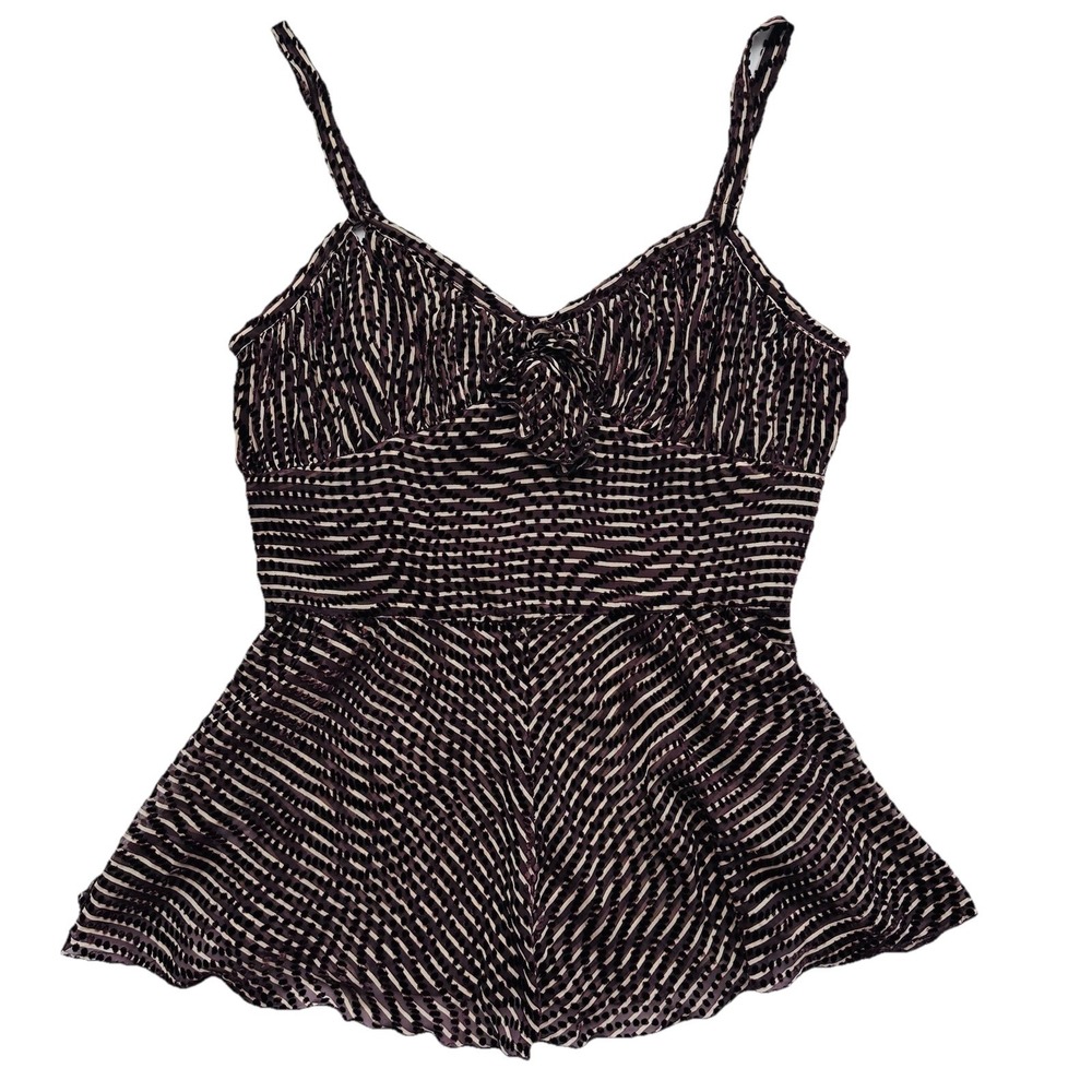 Anna Sui Spaghetti Strap Top Women's 10 Brown Stripes Polka Dots Silk Blend - Picture 4 of 16